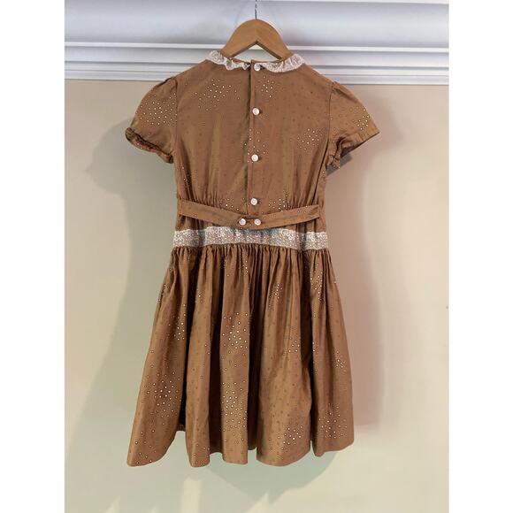 Vintage 1950s Drop Waist Brown w/ White Dot Dress, 5T - Picture 7 of 10